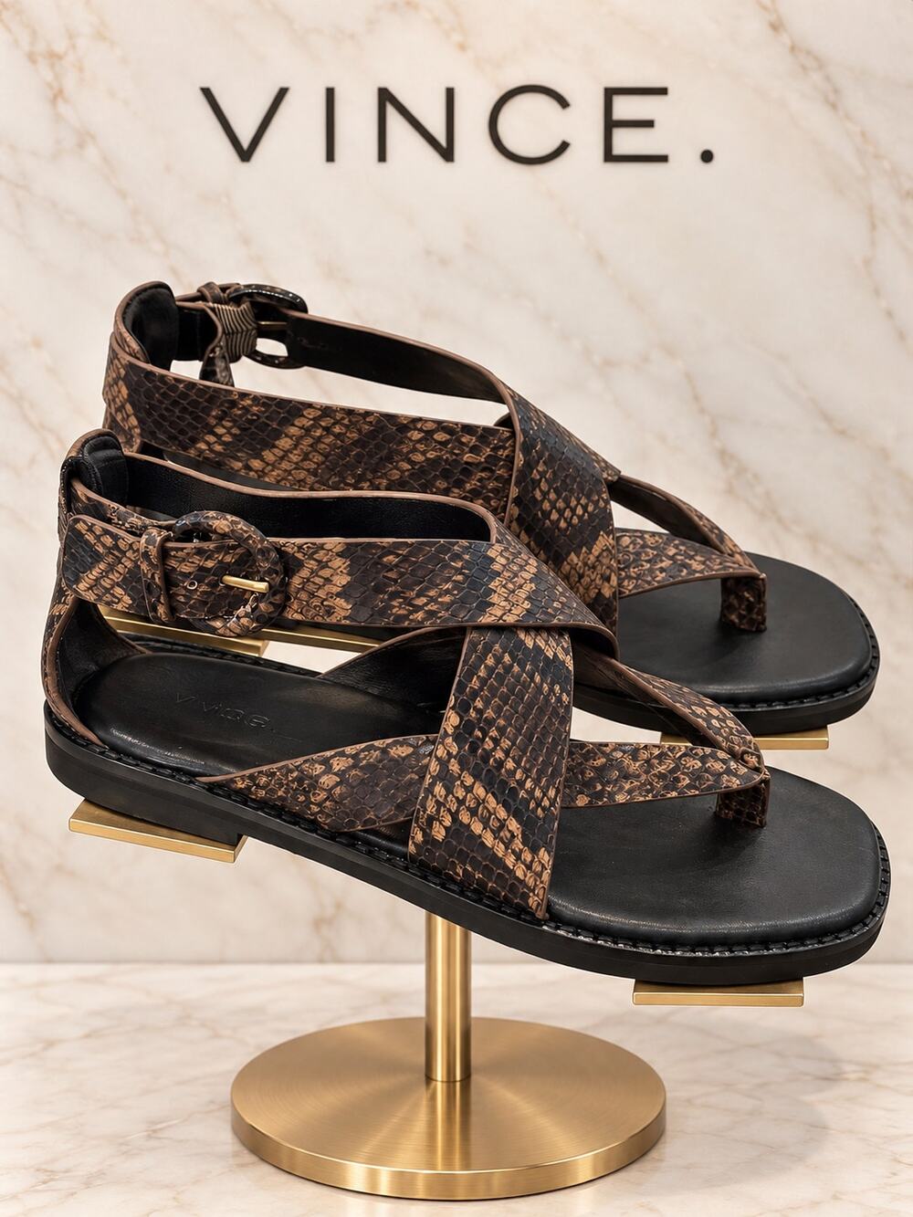 Vince Morris Snakeskin Embossed Leather Flat Sandals Women’s 5.5M